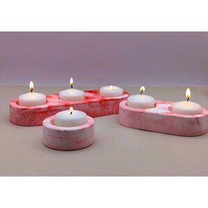 Handmade Eco Resin Tealight Candle Holders-Pink & White Marble Design